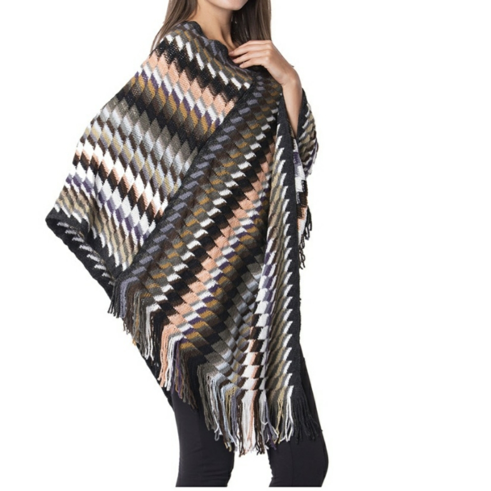Multi Color Geometric Pattern Poncho - Picture 4 of 5